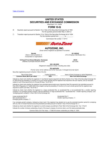 Thumbnail AutoZone 10-Q Quarterly Report FY2024 
