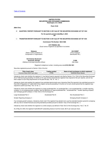 Thumbnail Citi Trends, Inc. 10-Q Quarterly Report FY 