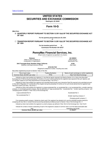 Miniature PennyMac Financial Services 10-Q Rapport trimestriel 2024 