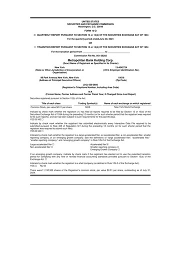 Thumbnail Metropolitan Bank Holding 10-Q Quarterly Report FY2024 