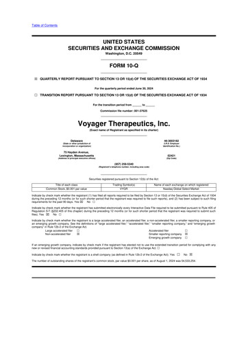 Miniature Voyager Therapeutics
 10-Q Rapport trimestriel  