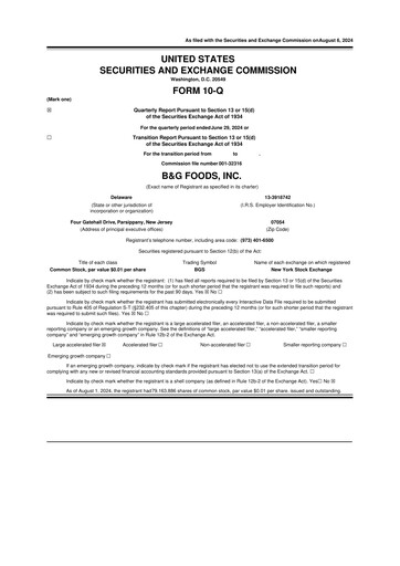 Miniature B&G Foods

 10-Q Rapport trimestriel 2024 