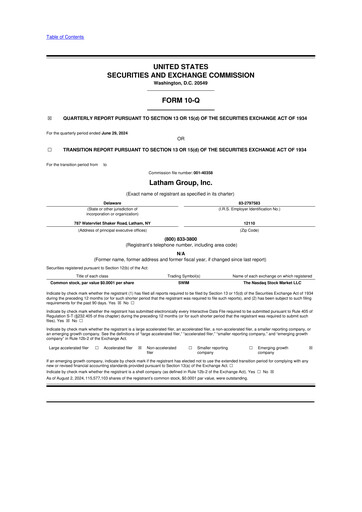 Thumbnail Latham Group 10-Q Quarterly Report FY2024 