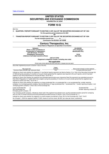 Miniature Century Therapeutics 10-Q Rapport trimestriel 2024 