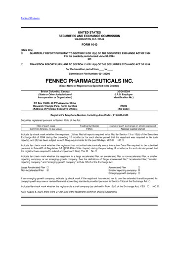 Miniature Fennec Pharmaceuticals 10-Q Rapport trimestriel 2024 