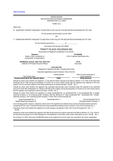 Miniature Trinity Place Holdings
 10-Q Rapport trimestriel 2024 