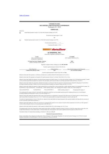 Thumbnail AutoZone 10-K Annual Report 2024