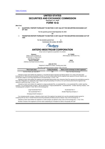 Thumbnail Antero Midstream
 10-Q Quarterly Report FY2024 