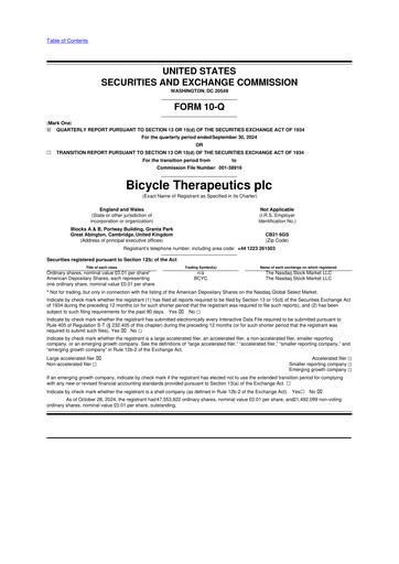Thumbnail Bicycle Therapeutics 10-Q Quarterly Report FY 