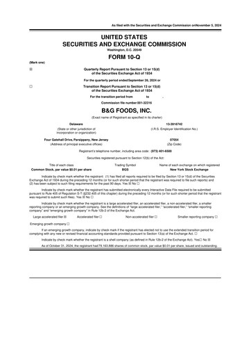 Miniature B&G Foods

 10-Q Rapport trimestriel 2024 