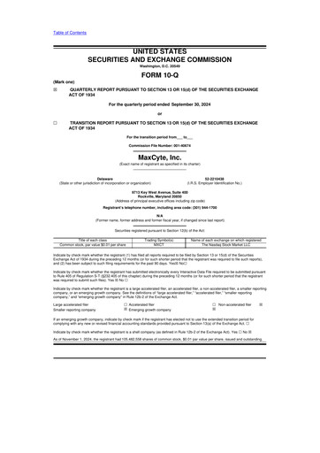 Miniature MaxCyte 10-Q Rapport trimestriel  
