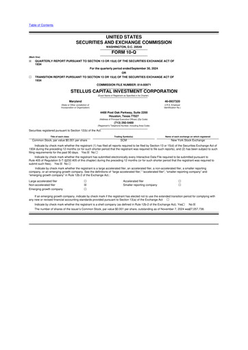 Thumbnail Stellus Capital Investment Corporation 10-Q Quarterly Report FY2024 
