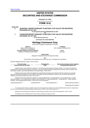 Thumbnail Heritage Commerce 10-Q Quarterly Report FY2024 