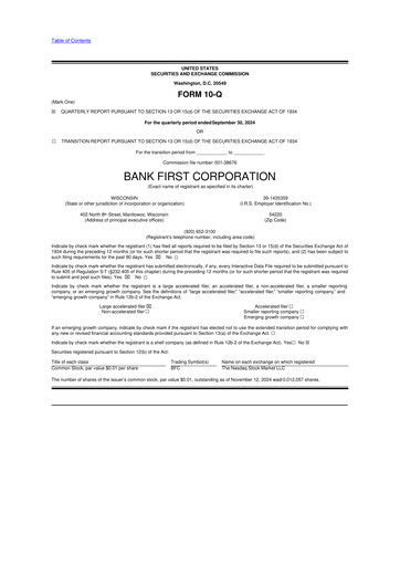Thumbnail Bank First 10-Q Quarterly Report FY2024 