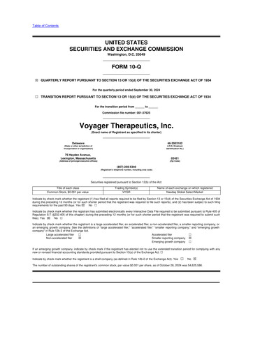 Miniature Voyager Therapeutics
 10-Q Rapport trimestriel  