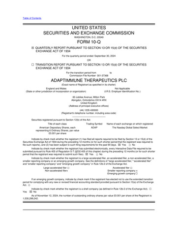 Vorschaubild Adaptimmune Therapeutics 10-Q Quartalsbericht 2024 