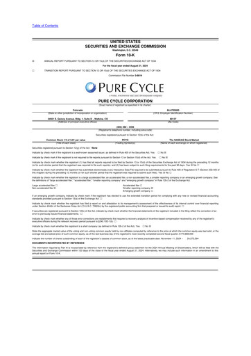 Thumbnail Pure Cycle (water) 10-K Annual Report 2024