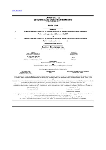 Thumbnail Sagimet Biosciences 10-Q Quarterly Report FY 