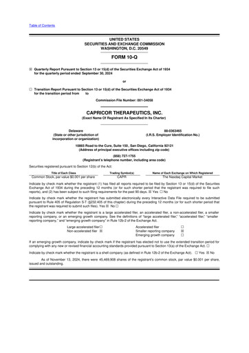 Thumbnail Capricor Therapeutics
 10-Q Quarterly Report FY 