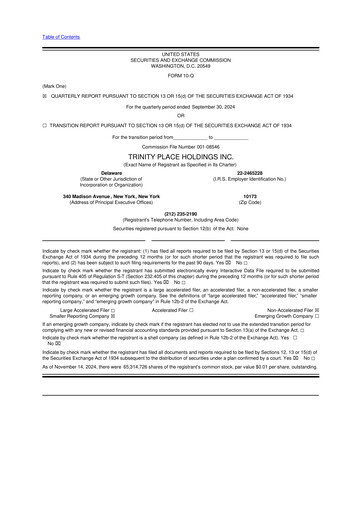 Miniature Trinity Place Holdings
 10-Q Rapport trimestriel 2024 