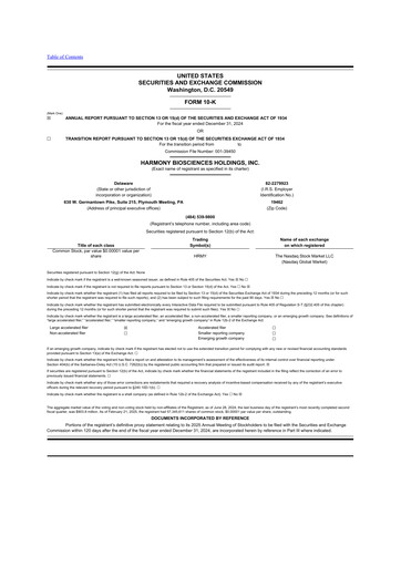 Vorschaubild Harmony Biosciences 10-K Jahresbericht 2024