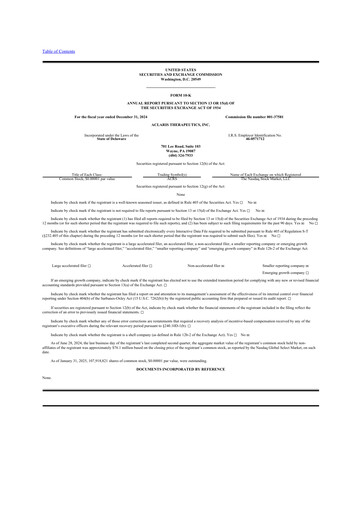 Miniature Aclaris Therapeutics 10-K Rapport annuel 2024