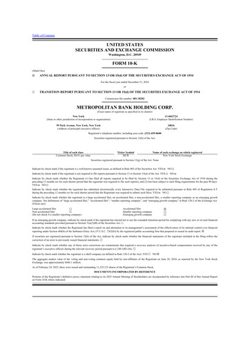 Thumbnail Metropolitan Bank Holding 10-K Annual Report 2024