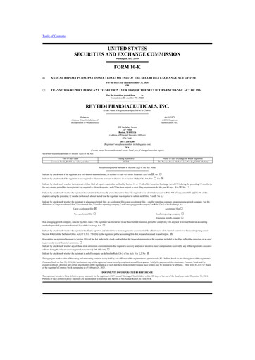 Vorschaubild Rhythm Pharmaceuticals 10-K Jahresbericht 2024