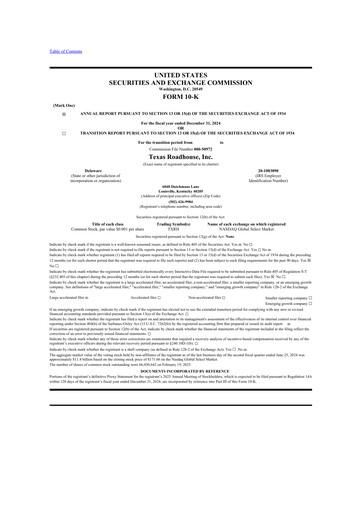 Thumbnail Texas Roadhouse
 10-K Annual Report 2024