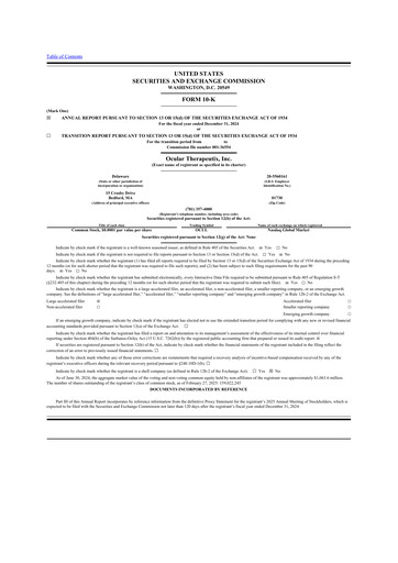 Miniature Ocular Therapeutix 10-K Rapport annuel 2024