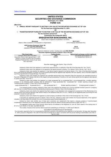 Thumbnail Bridgewater Bancshares 10-K Annual Report 2024