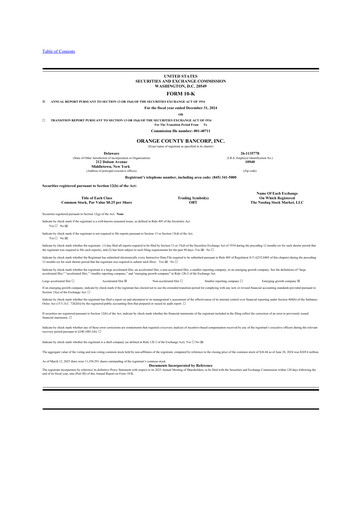 Miniature Orange County Bancorp 10-K Rapport annuel 2024