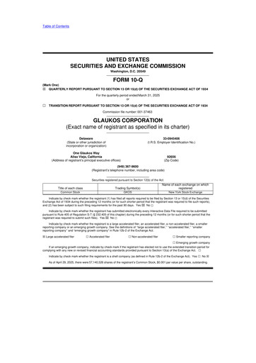Thumbnail Glaukos 10-Q Quarterly Report FY 