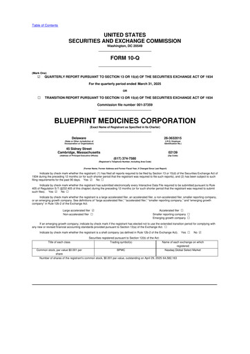 Miniature Blueprint Medicines
 10-Q Rapport trimestriel 2025 