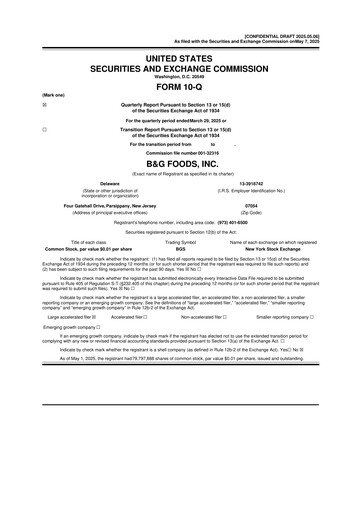 Miniature B&G Foods

 10-Q Rapport trimestriel 2025 