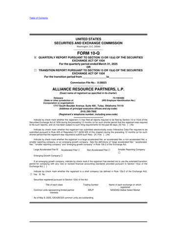 Miniature Alliance Resource Partners 10-Q Rapport trimestriel  