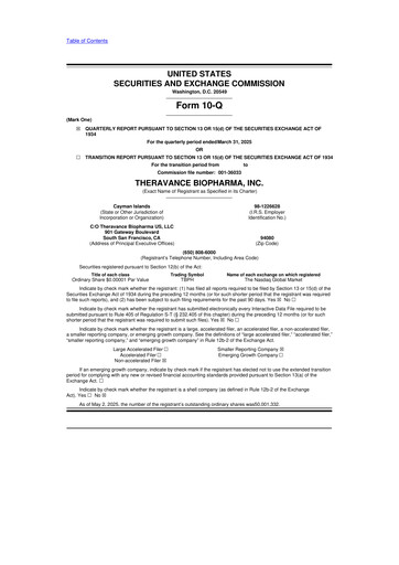 Vorschaubild Theravance Biopharma
 10-Q Quartalsbericht 2025 