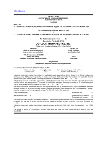 Thumbnail Outlook Therapeutics
 10-Q Quarterly Report FY2025 