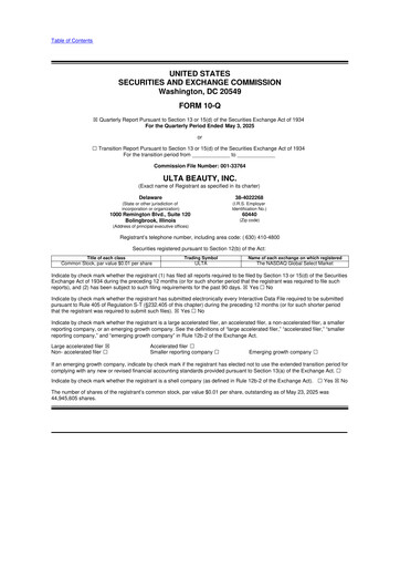 Thumbnail ULTA Beauty
 10-Q Quarterly Report FY2025 