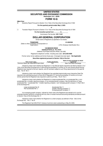 Thumbnail Dollar General 10-Q Quarterly Report FY2025 
