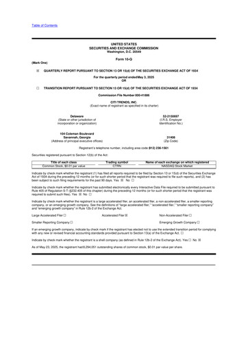 Thumbnail Citi Trends, Inc. 10-Q Quarterly Report FY 