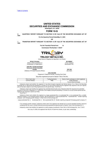 Thumbnail Trilogy Metals
 10-Q Quarterly Report FY 