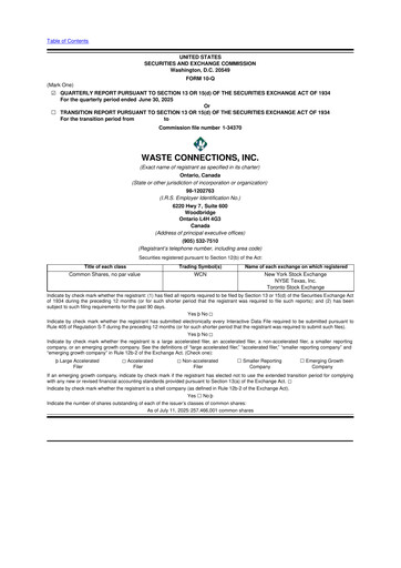 Thumbnail Waste Connections 10-Q Quarterly Report FY2025 