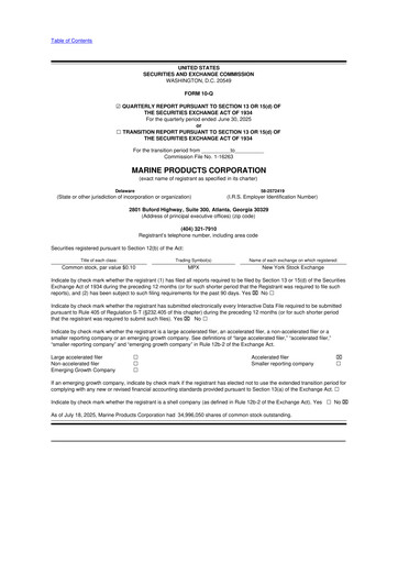 Thumbnail Marine Products Corporation 10-Q Quarterly Report FY 
