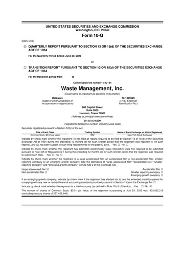 Thumbnail Waste Management 10-Q Quarterly Report FY2025 