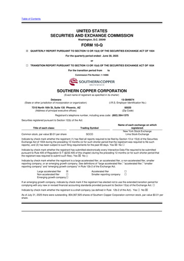Thumbnail Southern Copper 10-Q Quarterly Report FY2025 