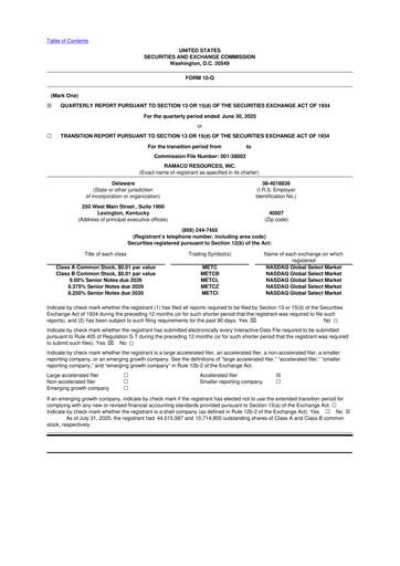 Thumbnail Ramaco Resources
 10-Q Quarterly Report FY2025 