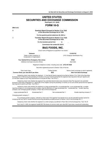 Miniature B&G Foods

 10-Q Rapport trimestriel 2025 