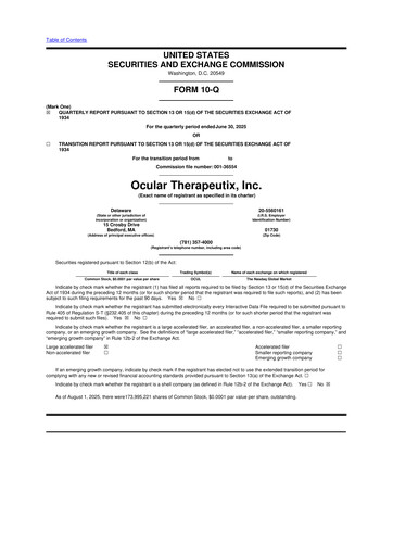 Thumbnail Ocular Therapeutix 10-Q Quarterly Report FY 