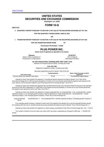 Thumbnail Plug Power 10-Q Quarterly Report FY 